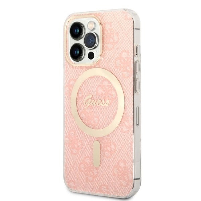 Guess GUBPP13LH4EACSP Funda + Cargador inalámbrico Apple iPhone 13 Pro rosa Hardcase, 4G Print, MagSafe