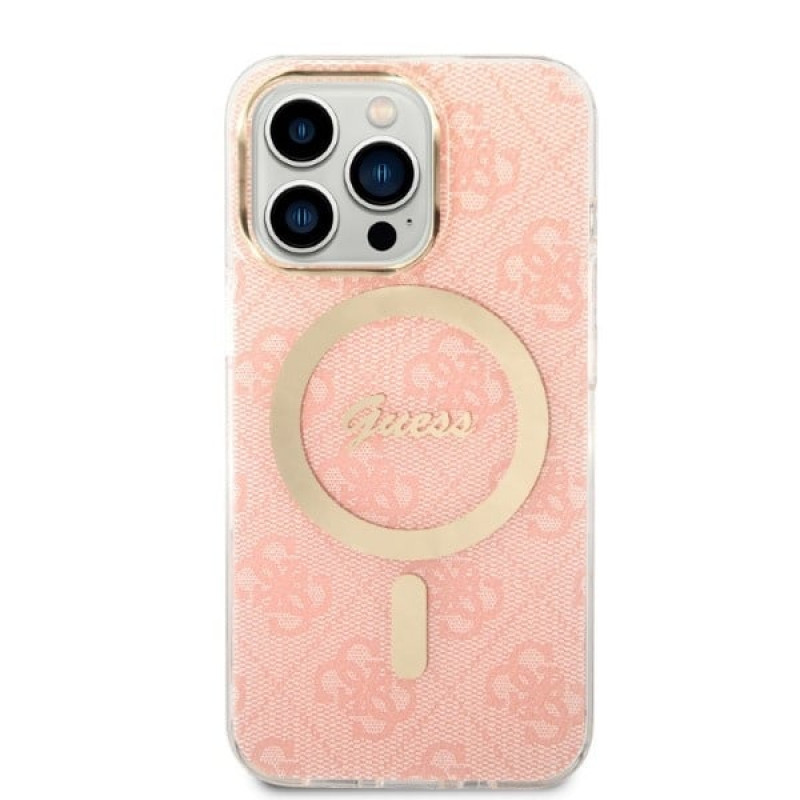 Guess GUBPP13LH4EACSP Funda + Cargador inalámbrico Apple iPhone 13 Pro rosa Hardcase, 4G Print, MagSafe
