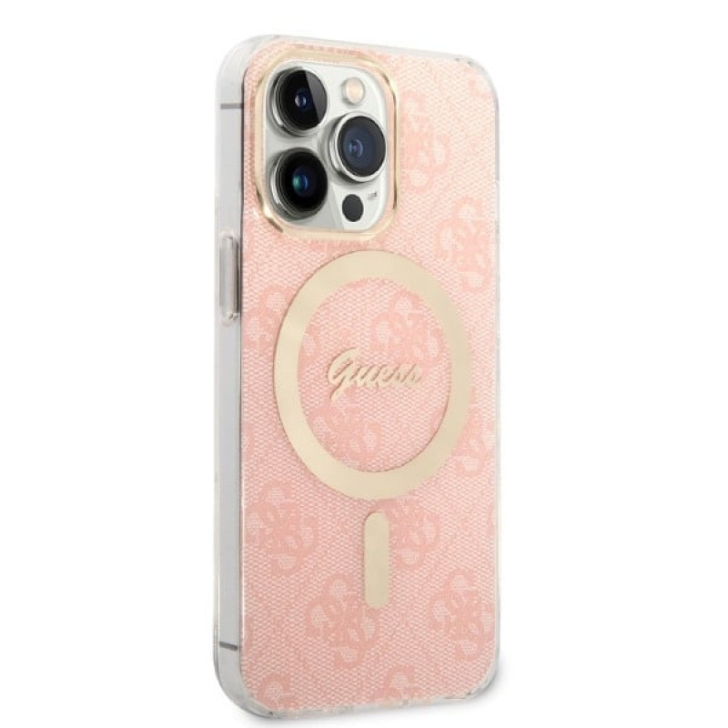 Guess GUBPP13LH4EACSP Funda + Cargador inalámbrico Apple iPhone 13 Pro rosa Hardcase, 4G Print, MagSafe