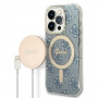 Guess GUBPP14XH4EACSB Funda + Cargador inalámbrico Apple iPhone 14 Pro Max azul Hardcase, 4G Print, MagSafe