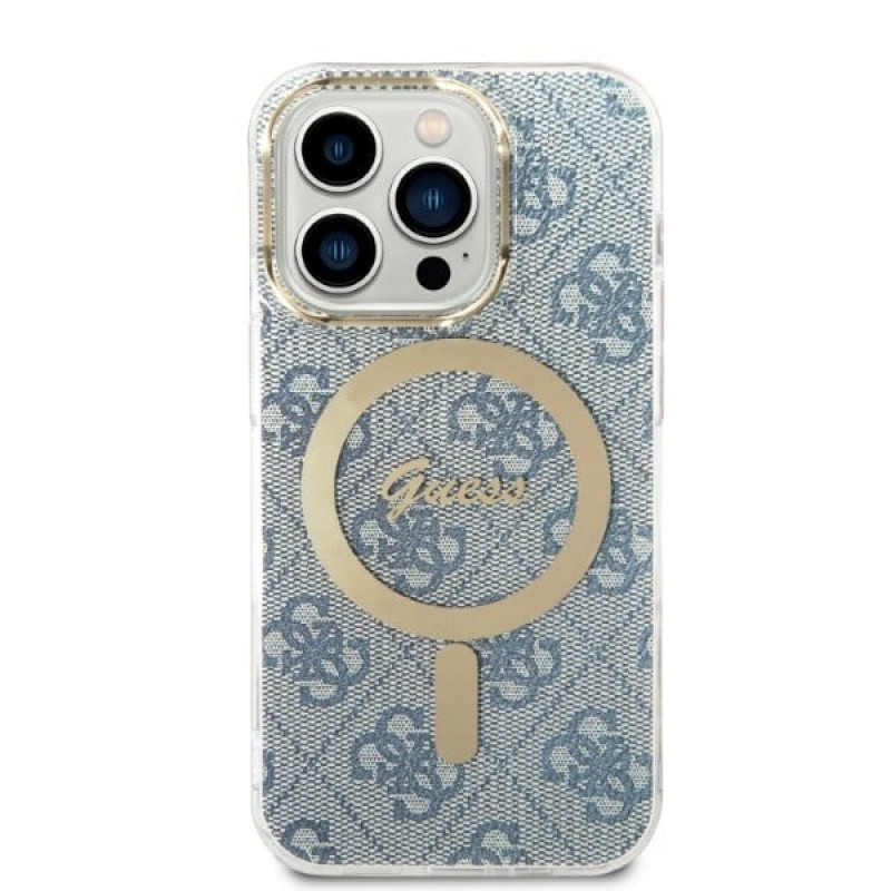 Guess GUBPP14XH4EACSB Funda + Cargador inalámbrico Apple iPhone 14 Pro Max azul Hardcase, 4G Print, MagSafe
