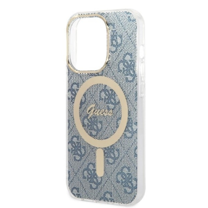 Guess GUBPP14XH4EACSB Funda + Cargador inalámbrico Apple iPhone 14 Pro Max azul Hardcase, 4G Print, MagSafe