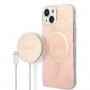 Guess GUBPP14MH4EACSP Funda + Cargador inalámbrico Apple iPhone 14 Plus / iPhone 15 Plus rosa Hardcase, 4G Print, MagSafe