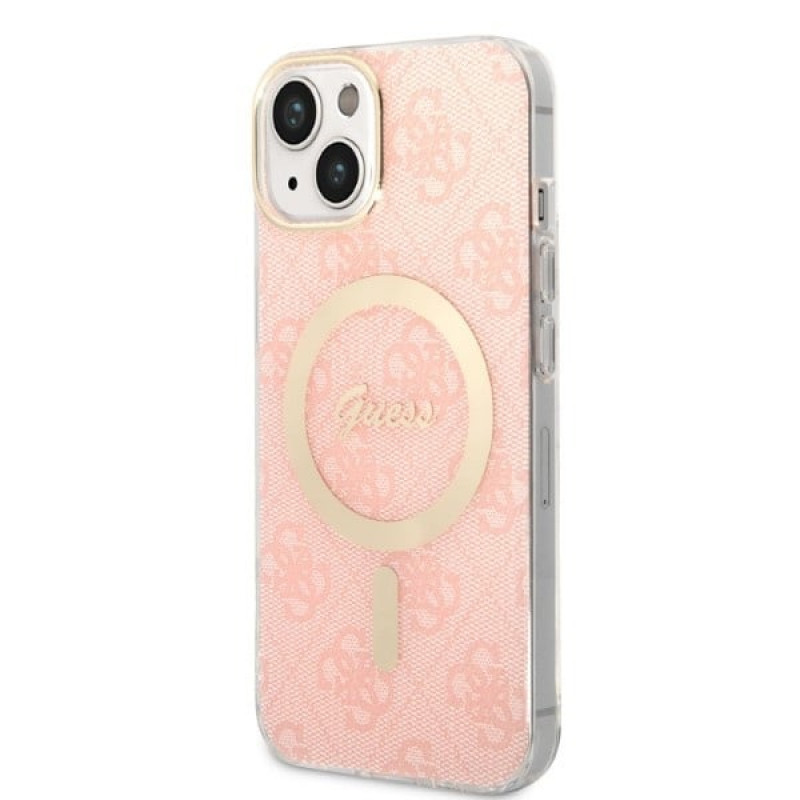 Guess GUBPP14MH4EACSP Funda + Cargador inalámbrico Apple iPhone 14 Plus / iPhone 15 Plus rosa Hardcase, 4G Print, MagSafe