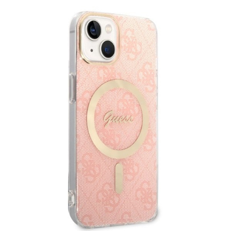 Guess GUBPP14MH4EACSP Funda + Cargador inalámbrico Apple iPhone 14 Plus / iPhone 15 Plus rosa Hardcase, 4G Print, MagSafe