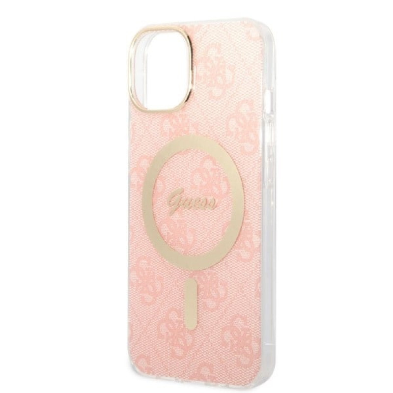 Guess GUBPP14MH4EACSP Funda + Cargador inalámbrico Apple iPhone 14 Plus / iPhone 15 Plus rosa Hardcase, 4G Print, MagSafe