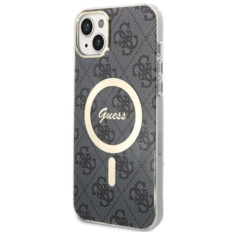 Guess GUBPP14MH4EACSK Funda + Cargador inalámbrico Apple iPhone 14 Plus / iPhone 15 Plus negra Hardcase, 4G Print, MagSafe