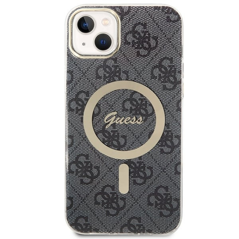Guess GUBPP14MH4EACSK Funda + Cargador inalámbrico Apple iPhone 14 Plus / iPhone 15 Plus negra Hardcase, 4G Print, MagSafe