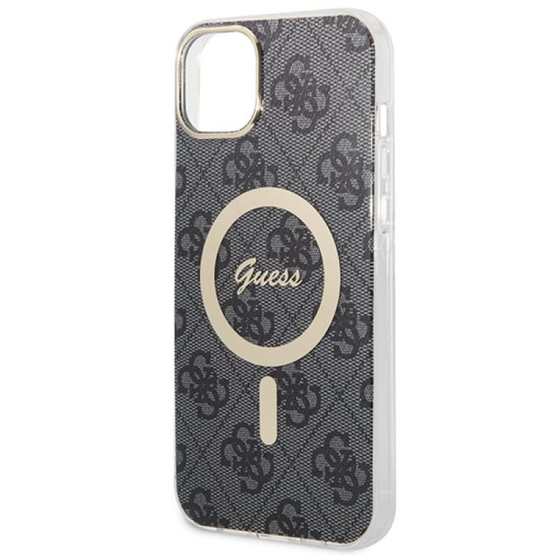 Guess GUBPP14MH4EACSK Funda + Cargador inalámbrico Apple iPhone 14 Plus / iPhone 15 Plus negra Hardcase, 4G Print, MagSafe