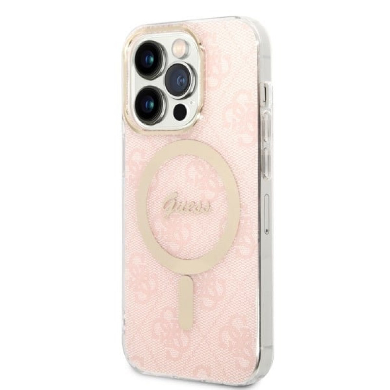 Guess GUBPP14LH4EACSP Funda + Cargador inalámbrico Apple iPhone 14 Pro rosa Hardcase, 4G Print, MagSafe
