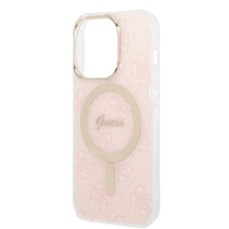 Guess GUBPP14LH4EACSP Funda + Cargador inalámbrico Apple iPhone 14 Pro rosa Hardcase, 4G Print, MagSafe