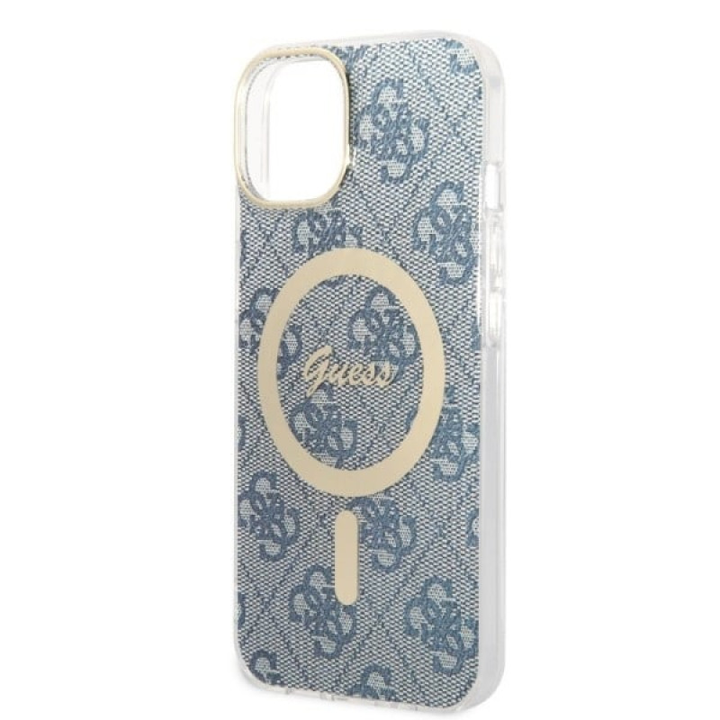 Guess GUBPP14MH4EACSB Funda + Cargador inalámbrico Apple iPhone 14 Plus / iPhone 15 Plus azul Hardcase, 4G Print, MagSafe