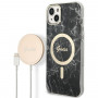 Guess GUBPP14MHMEACSK Funda + Cargador inalámbrico Apple iPhone 14 Plus / iPhone 15 Plus negra Hardcase, Marble, MagSafe