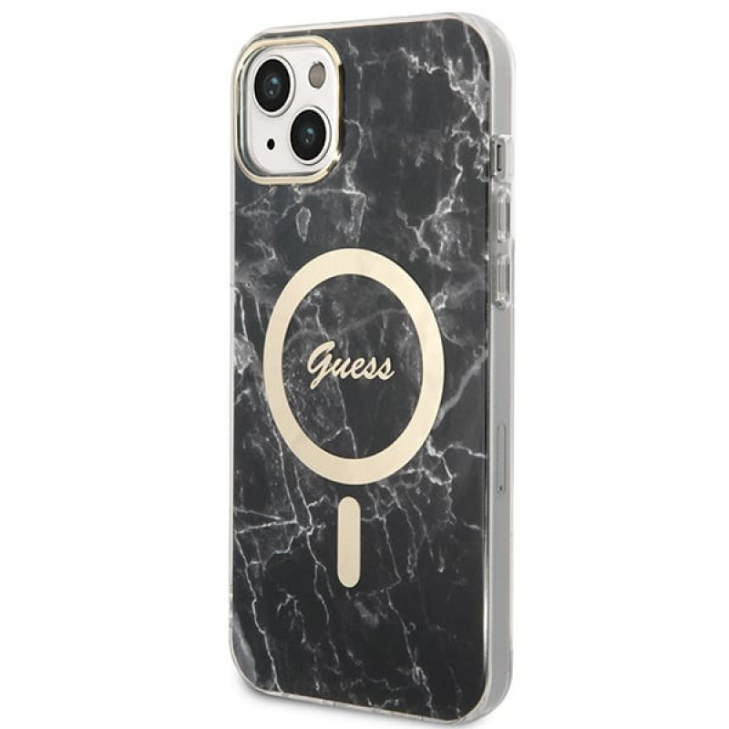 Guess GUBPP14MHMEACSK Funda + Cargador inalámbrico Apple iPhone 14 Plus / iPhone 15 Plus negra Hardcase, Marble, MagSafe