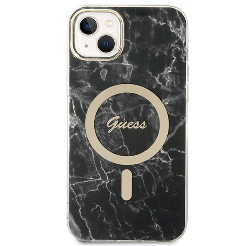 Guess GUBPP14MHMEACSK Funda + Cargador inalámbrico Apple iPhone 14 Plus / iPhone 15 Plus negra Hardcase, Marble, MagSafe