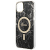 Guess GUBPP14MHMEACSK Funda + Cargador inalámbrico Apple iPhone 14 Plus / iPhone 15 Plus negra Hardcase, Marble, MagSafe