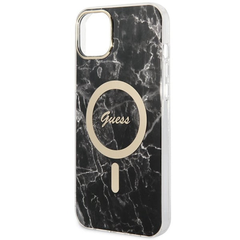 Guess GUBPP14MHMEACSK Funda + Cargador inalámbrico Apple iPhone 14 Plus / iPhone 15 Plus negra Hardcase, Marble, MagSafe