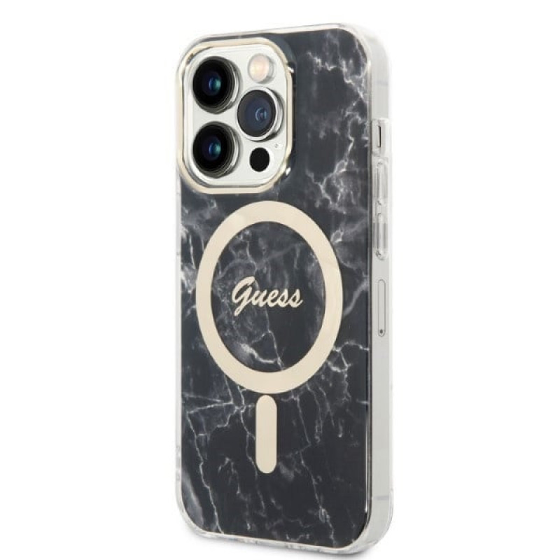 Guess GUBPP14XHMEACSK Funda + Cargador inalámbrico Apple iPhone 14 Pro Max negra Hardcase, Marble, MagSafe