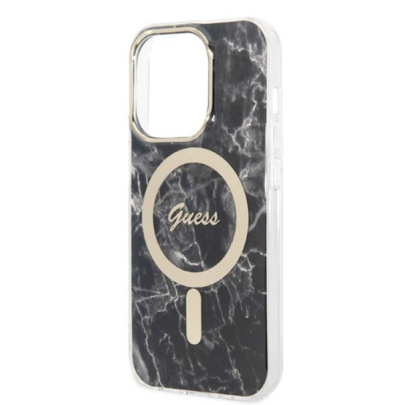 Guess GUBPP14XHMEACSK Funda + Cargador inalámbrico Apple iPhone 14 Pro Max negra Hardcase, Marble, MagSafe