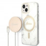 Guess GUBPP14MHMEACSH Funda + Cargador inalámbrico Apple iPhone 14 Plus / iPhone 15 Plus blanca Hardcase, Marble, MagSafe