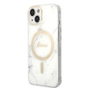 Guess GUBPP14MHMEACSH Funda + Cargador inalámbrico Apple iPhone 14 Plus / iPhone 15 Plus blanca Hardcase, Marble, MagSafe