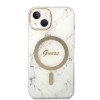 Guess GUBPP14MHMEACSH Funda + Cargador inalámbrico Apple iPhone 14 Plus / iPhone 15 Plus blanca Hardcase, Marble, MagSafe