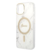Guess GUBPP14MHMEACSH Funda + Cargador inalámbrico Apple iPhone 14 Plus / iPhone 15 Plus blanca Hardcase, Marble, MagSafe