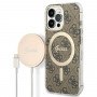 Guess GUBPP13LH4EACSW Funda + Cargador inalámbrico Apple iPhone 13 Pro marrón Hardcase, 4G Print, MagSafe