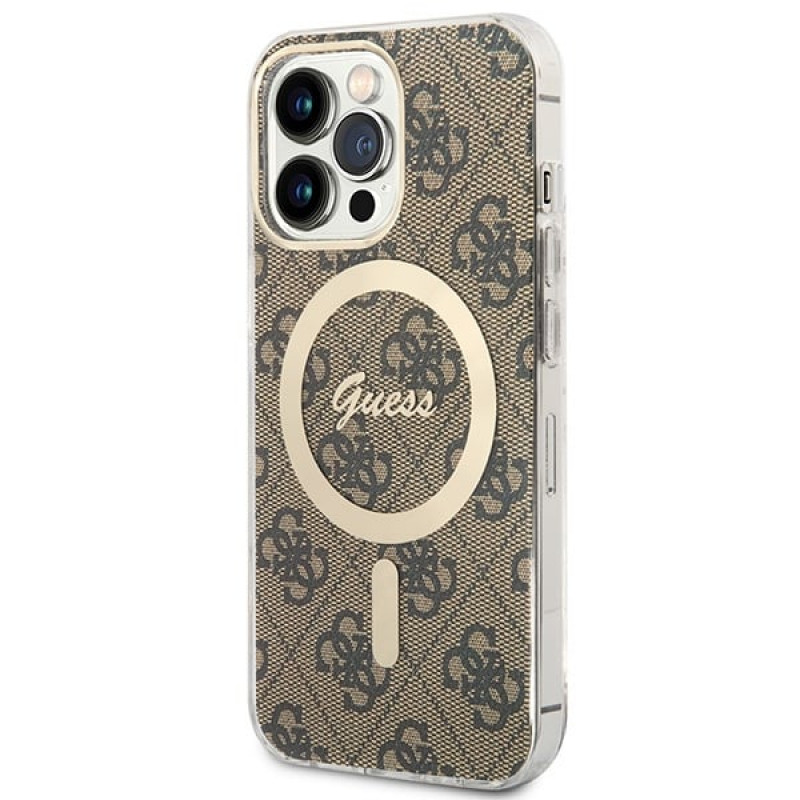 Guess GUBPP13LH4EACSW Funda + Cargador inalámbrico Apple iPhone 13 Pro marrón Hardcase, 4G Print, MagSafe