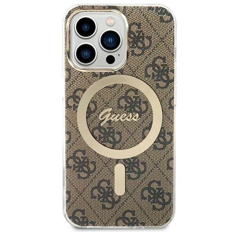 Guess GUBPP13LH4EACSW Funda + Cargador inalámbrico Apple iPhone 13 Pro marrón Hardcase, 4G Print, MagSafe