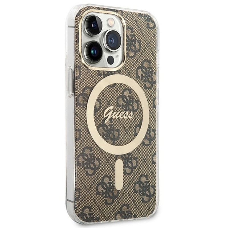 Guess GUBPP13LH4EACSW Funda + Cargador inalámbrico Apple iPhone 13 Pro marrón Hardcase, 4G Print, MagSafe