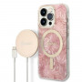 Guess GUBPP14LHJEACSP Funda + Cargador inalámbrico para Apple iPhone 14 Pro, Jungle, funda rígida rosa, MagSafe