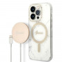 Funda Guess GUBPP14LHMEACSH + Cargador inalámbrico Apple iPhone 14 Pro blanca, Hardcase, Marble, MagSafe