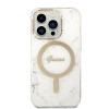 Funda Guess GUBPP14LHMEACSH + Cargador inalámbrico Apple iPhone 14 Pro blanca, Hardcase, Marble, MagSafe