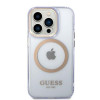 Funda rígida morada para Apple iPhone 14 Pro Max Guess GUHMP14XHTCMU, Gold Outline Translucent, MagSafe