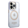 Funda rígida morada para Apple iPhone 14 Pro Max Guess GUHMP14XHTCMU, Gold Outline Translucent, MagSafe