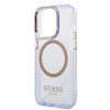 Funda rígida morada para Apple iPhone 14 Pro Max Guess GUHMP14XHTCMU, Gold Outline Translucent, MagSafe