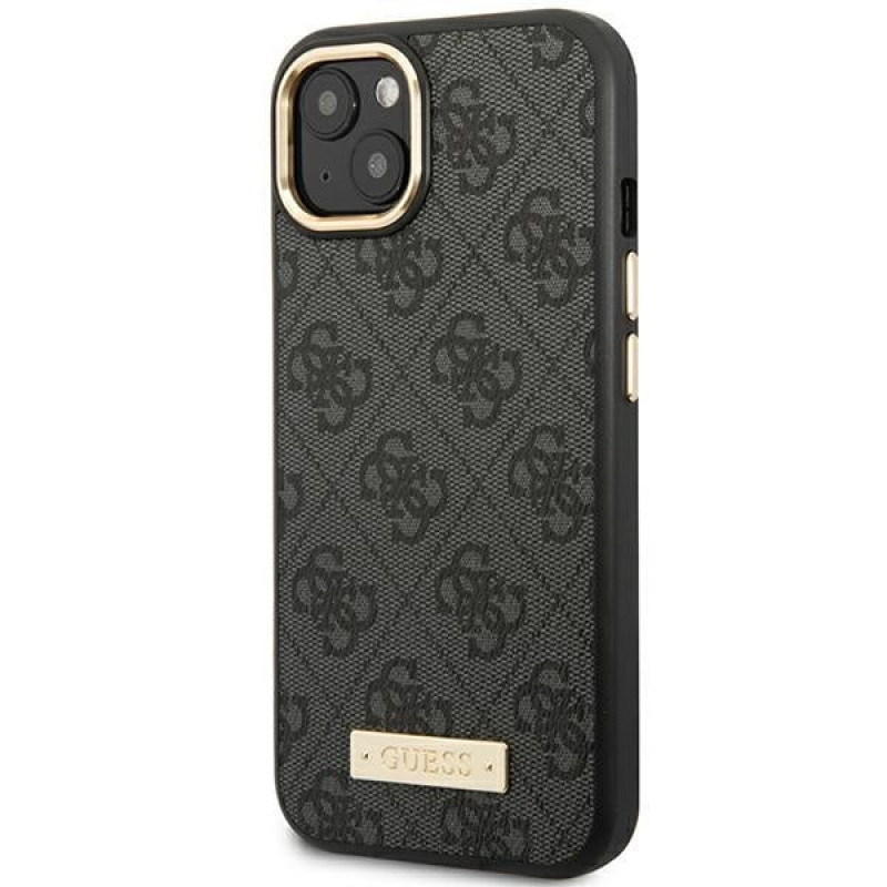 Guess GUHMP14MU4GPRK Funda rígida negra para Apple iPhone 14 Plus / 15 Plus, 4G Logo Plate, MagSafe