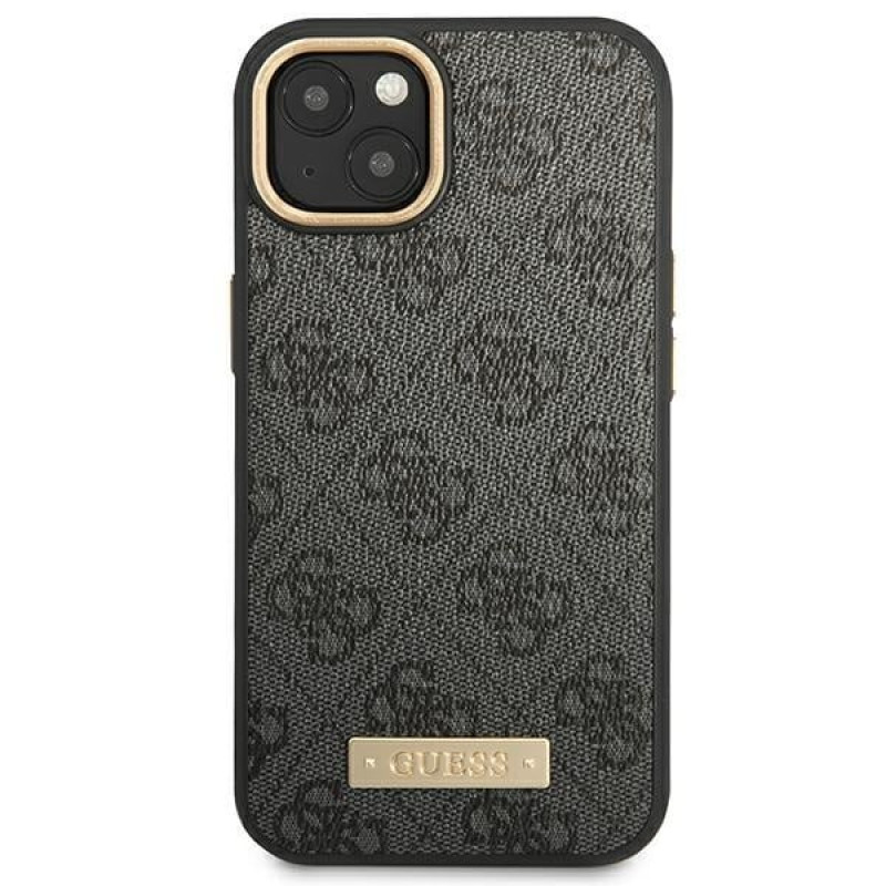 Guess GUHMP14MU4GPRK Funda rígida negra para Apple iPhone 14 Plus / 15 Plus, 4G Logo Plate, MagSafe