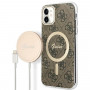 Funda + cargador inalámbrico Guess GUBPN61H4EACSW para Apple iPhone 11, 4G Print, funda rígida marrón, MagSafe