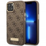 Guess GUHMP14MU4GPRW Funda rígida marrón para Apple iPhone 14 Plus / 15 Plus, 4G Logo Plate, MagSafe