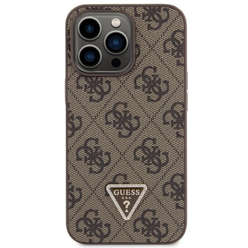 Guess GUHCP13LP4TDSCPW Funda rígida marrón para Apple iPhone 13/13 Pro, Crossbody 4G Metal Logo