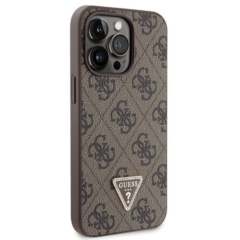 Guess GUHCP13LP4TDSCPW Funda rígida marrón para Apple iPhone 13/13 Pro, Crossbody 4G Metal Logo