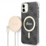 Funda + cargador inalámbrico Guess GUBPN61H4EACSK para Apple iPhone 11, 4G Print, funda rígida negra, MagSafe