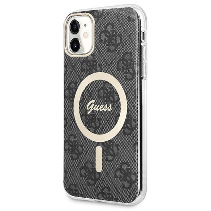 Funda + cargador inalámbrico Guess GUBPN61H4EACSK para Apple iPhone 11, 4G Print, funda rígida negra, MagSafe