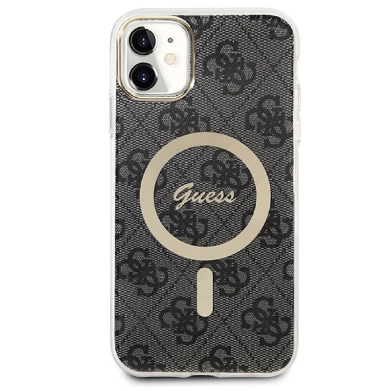 Funda + cargador inalámbrico Guess GUBPN61H4EACSK para Apple iPhone 11, 4G Print, funda rígida negra, MagSafe