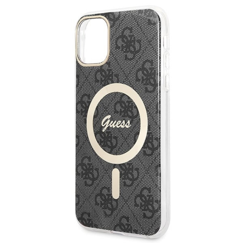 Funda + cargador inalámbrico Guess GUBPN61H4EACSK para Apple iPhone 11, 4G Print, funda rígida negra, MagSafe