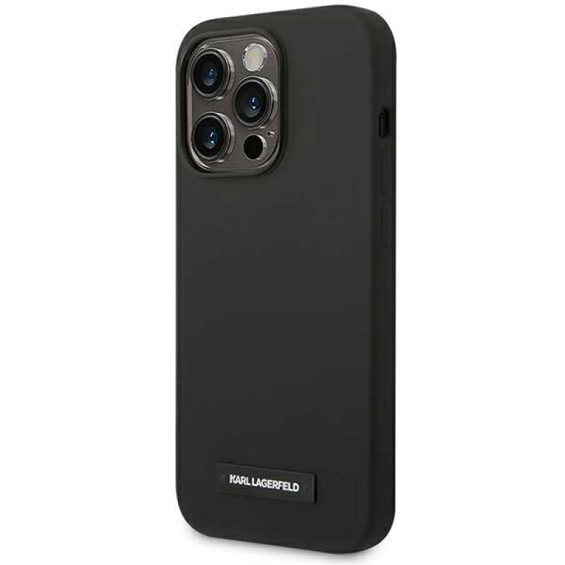 Karl Lagerfeld KLHMP14LSLMP1K Funda rígida negra para Apple iPhone 14 Pro, Silicone Plaque, MagSafe