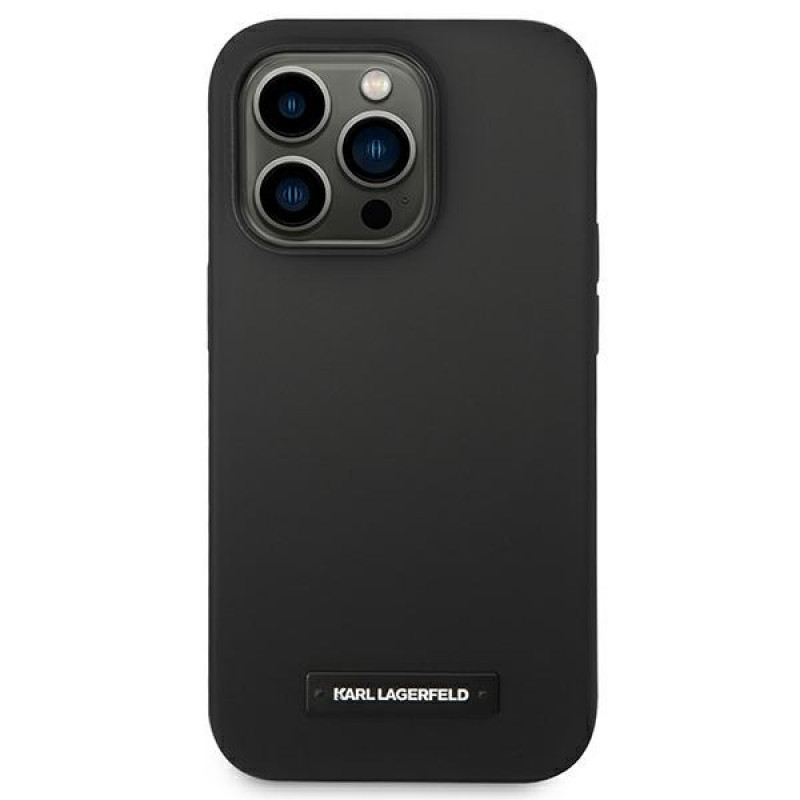 Karl Lagerfeld KLHMP14LSLMP1K Funda rígida negra para Apple iPhone 14 Pro, Silicone Plaque, MagSafe