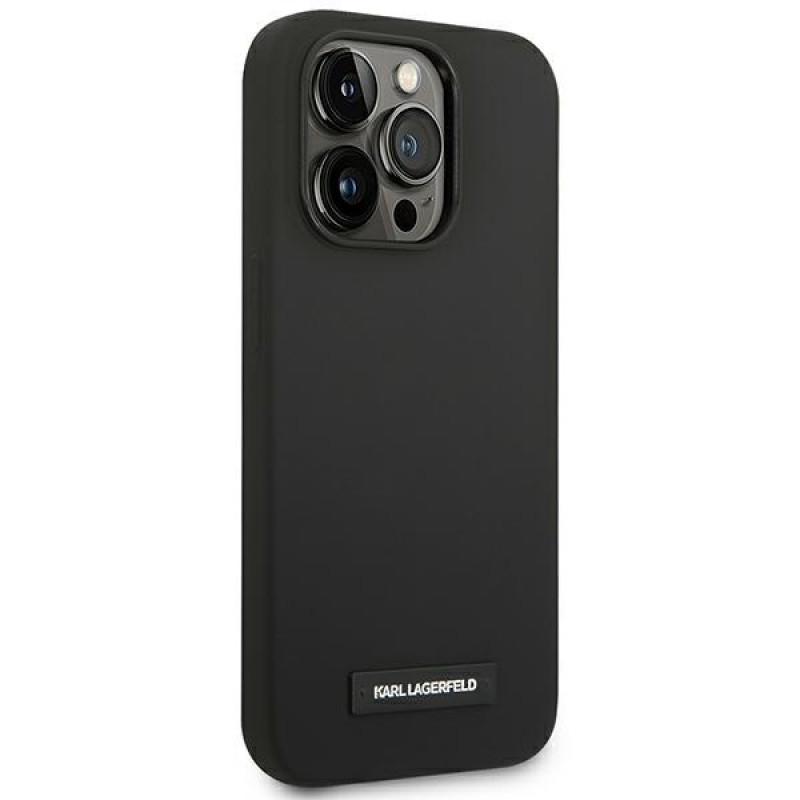 Karl Lagerfeld KLHMP14LSLMP1K Funda rígida negra para Apple iPhone 14 Pro, Silicone Plaque, MagSafe